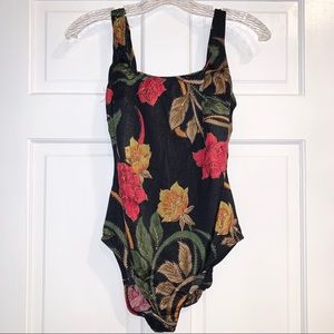 Vintage Black Floral One Piece